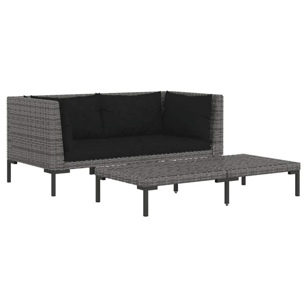 vidaXL Set mobilier grădină 3 piese, gri închis, poliratan semi-rotund