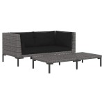 vidaXL Set mobilier grădină 3 piese, gri închis, poliratan semi-rotund