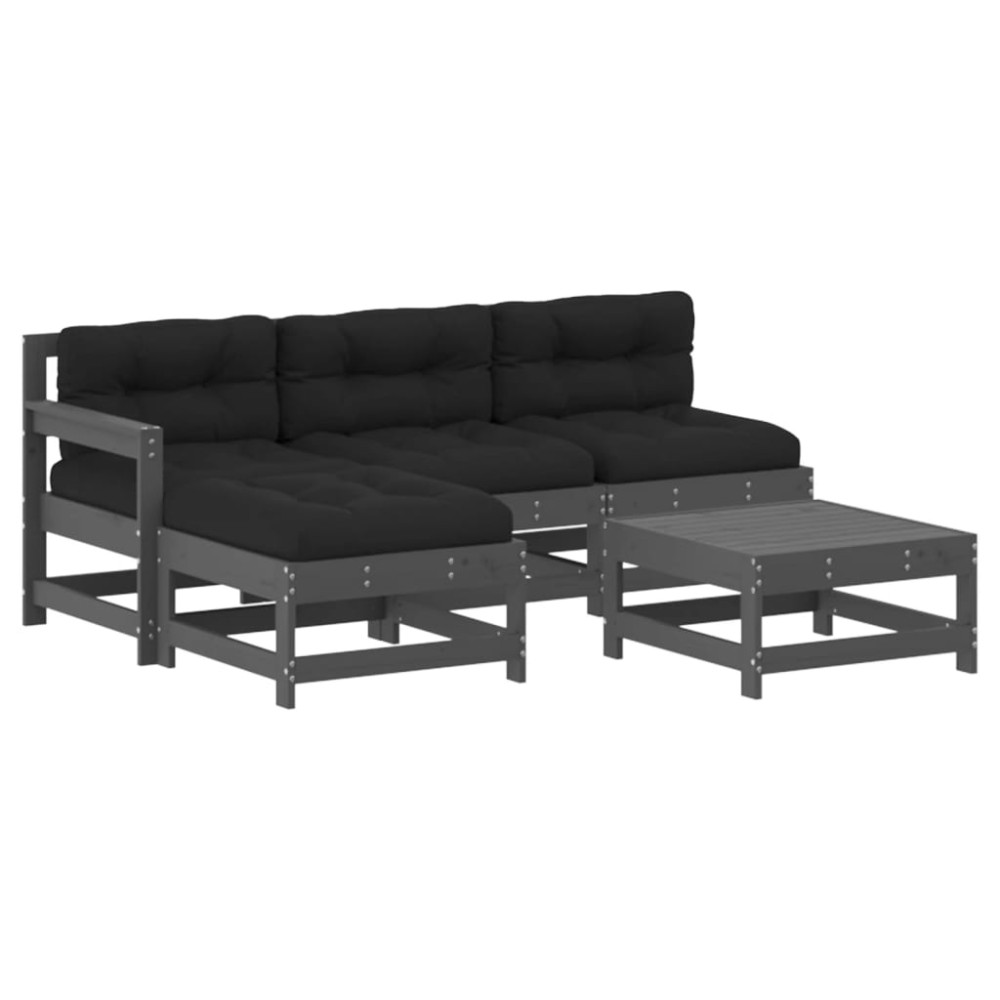 vidaXL Set mobilier grădină cu perne, 5 piese, gri, lemn masiv