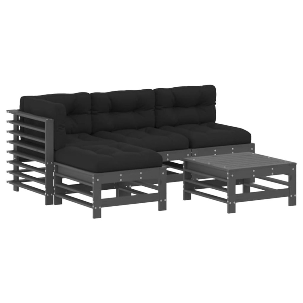 vidaXL Set mobilier grădină cu perne, 5 piese, gri, lemn masiv