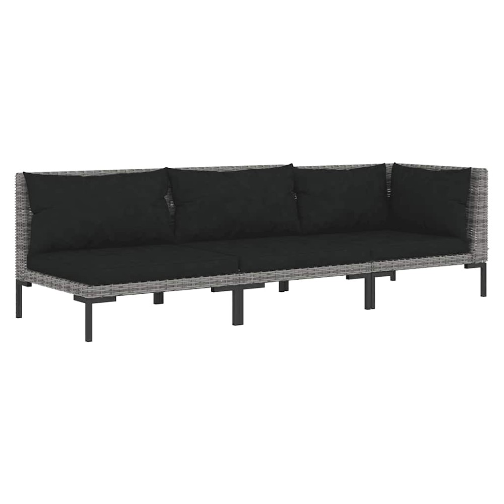 vidaXL Set mobilier grădină 3 piese, gri închis, poliratan semi-rotund