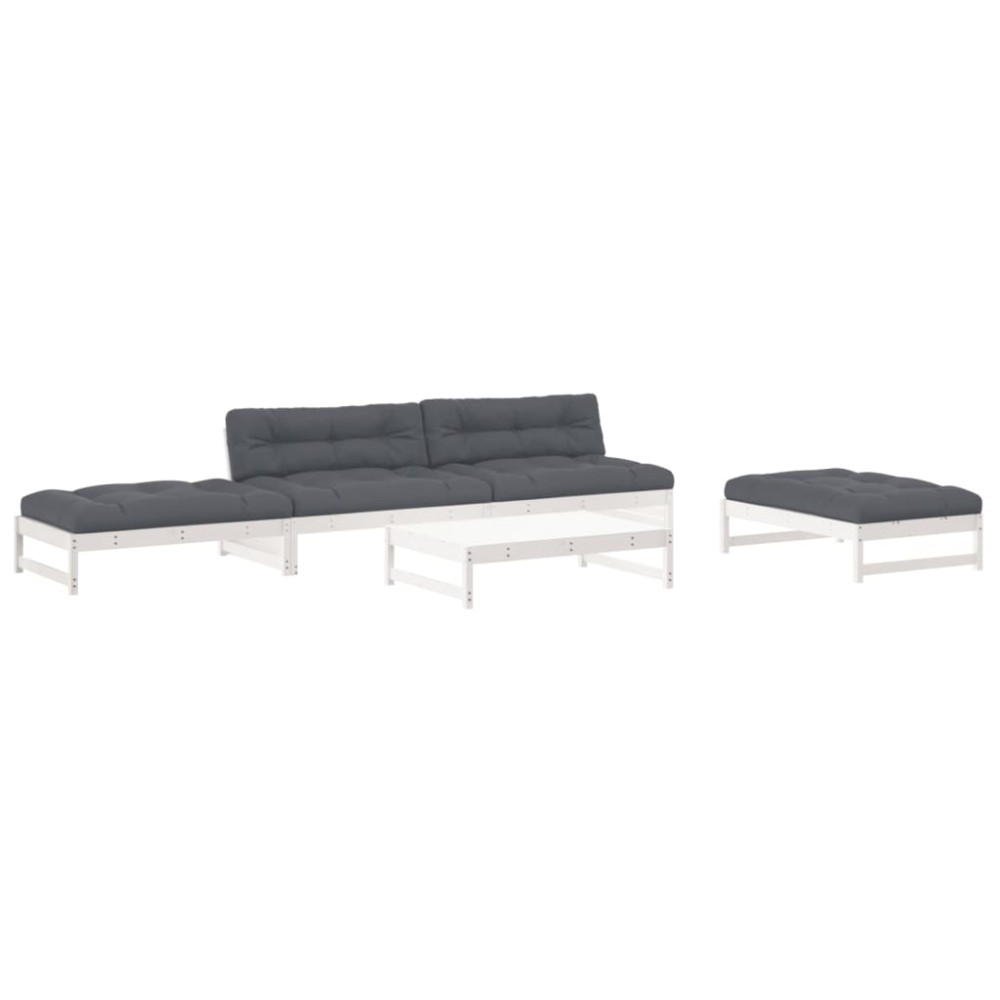 vidaXL Set mobilier relaxare grădină&perne 6 piese alb lemn masiv pin
