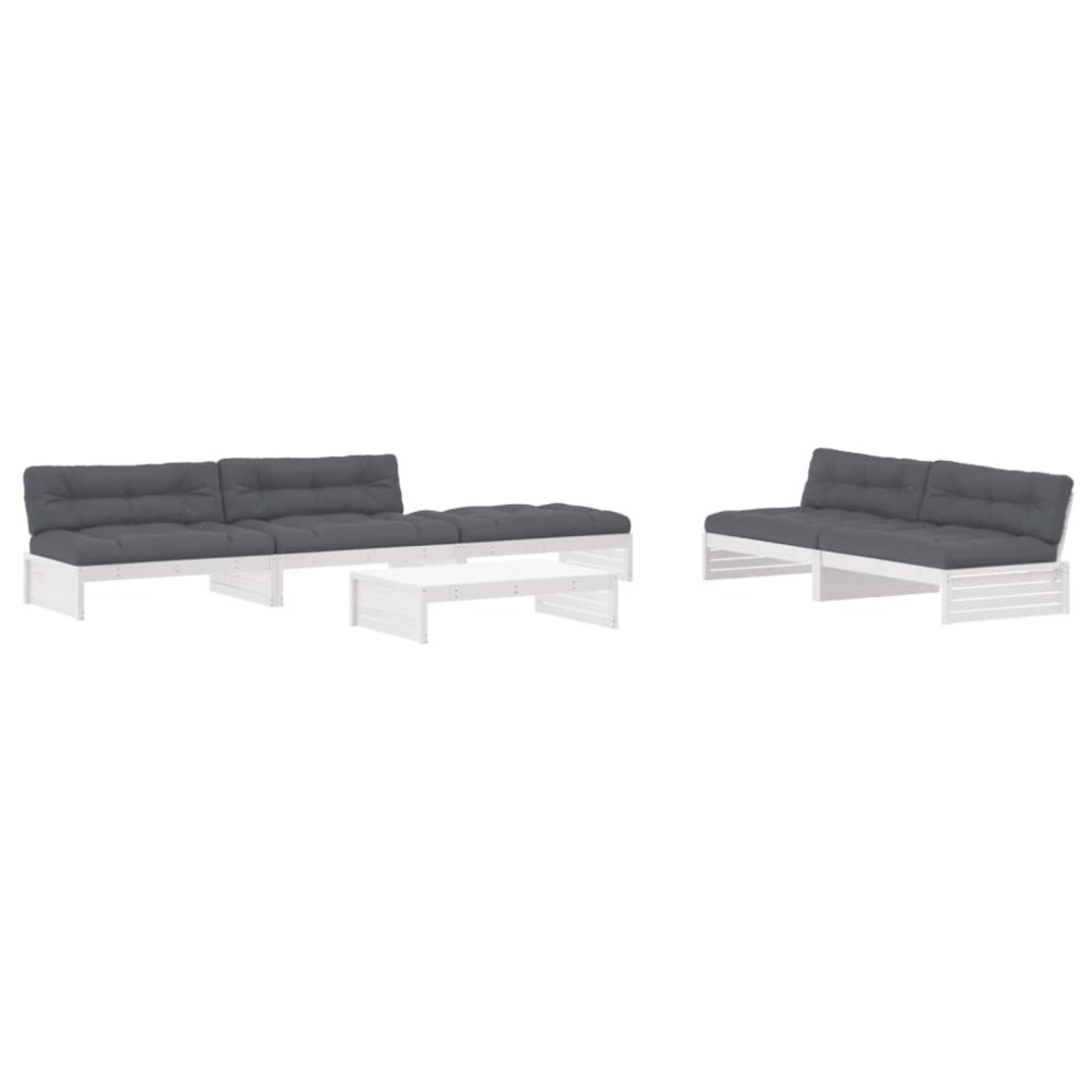 vidaXL Set mobilier relaxare grădină&perne 6 piese alb lemn masiv pin