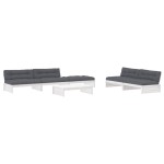 vidaXL Set mobilier relaxare grădină&perne 6 piese alb lemn masiv pin vidaXL Set mobilier relaxare grădină&perne 6 piese alb lemn masiv pin