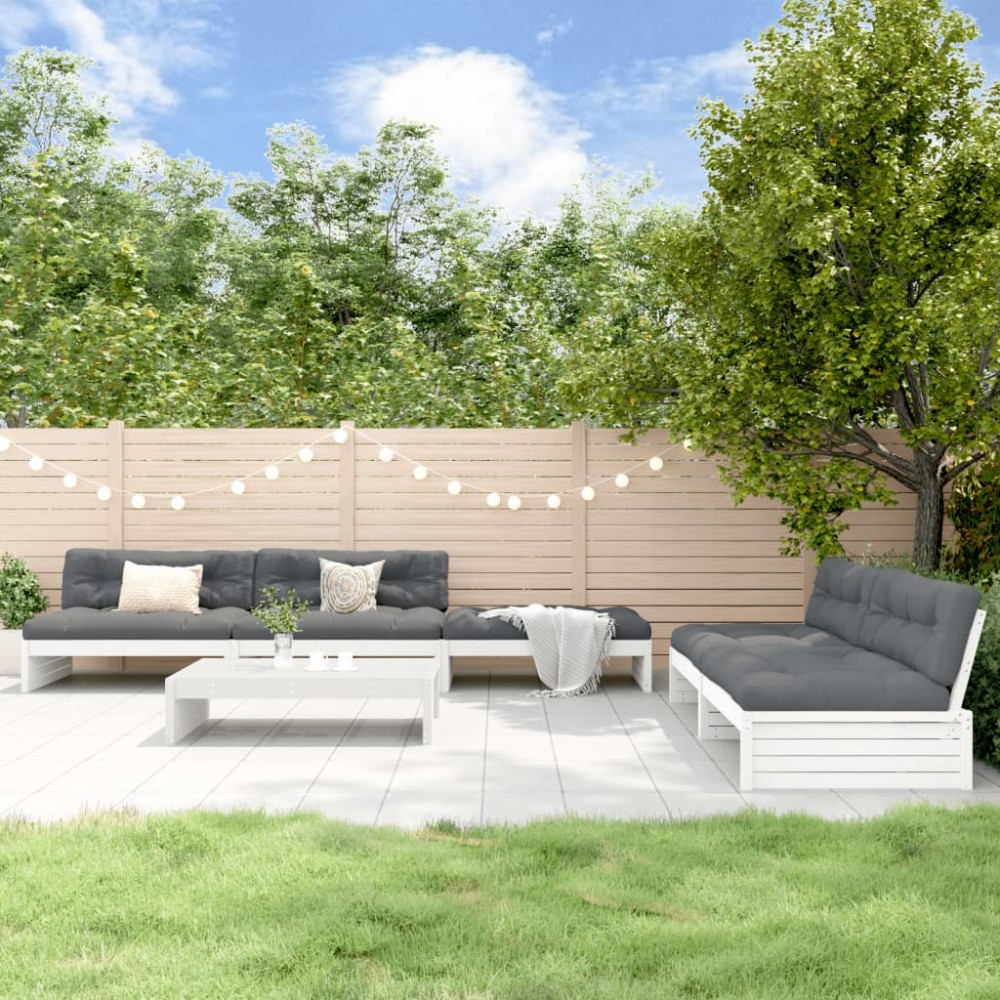 vidaXL Set mobilier relaxare grădină&perne 6 piese alb lemn masiv pin
