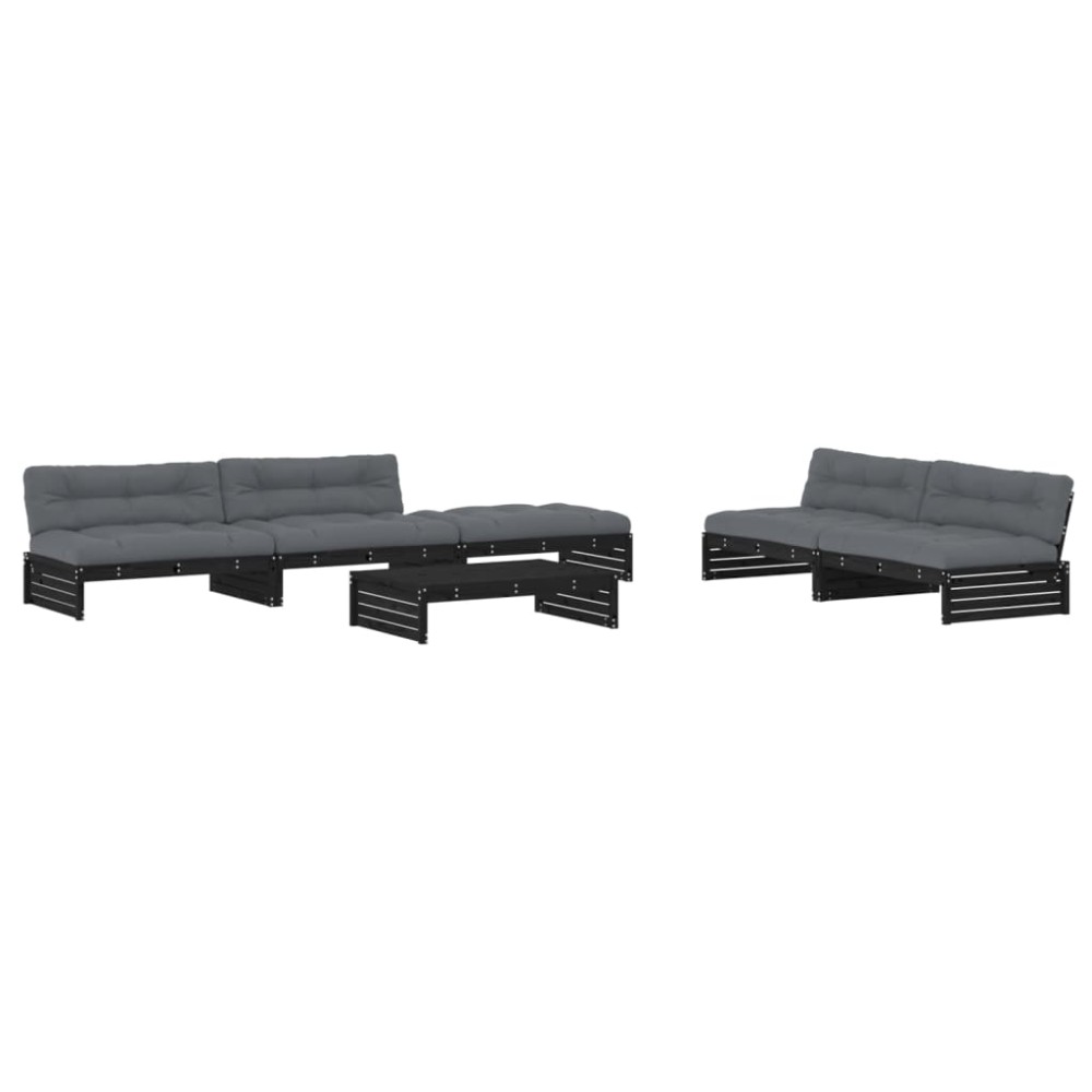 vidaXL Set mobilier grădină cu perne, 6 piese, negru, lemn masiv