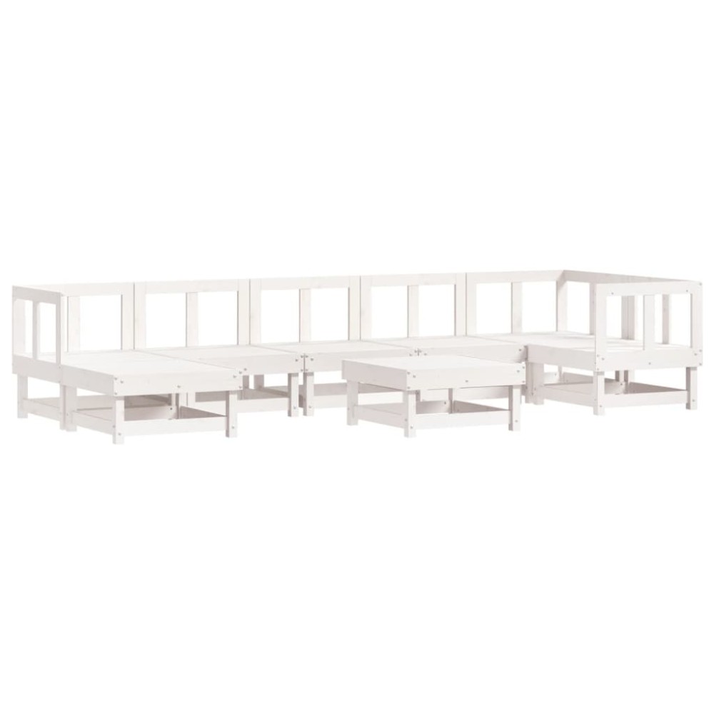 vidaXL Set mobilier relaxare grădină, 8 piese, alb, lemn masiv de pin