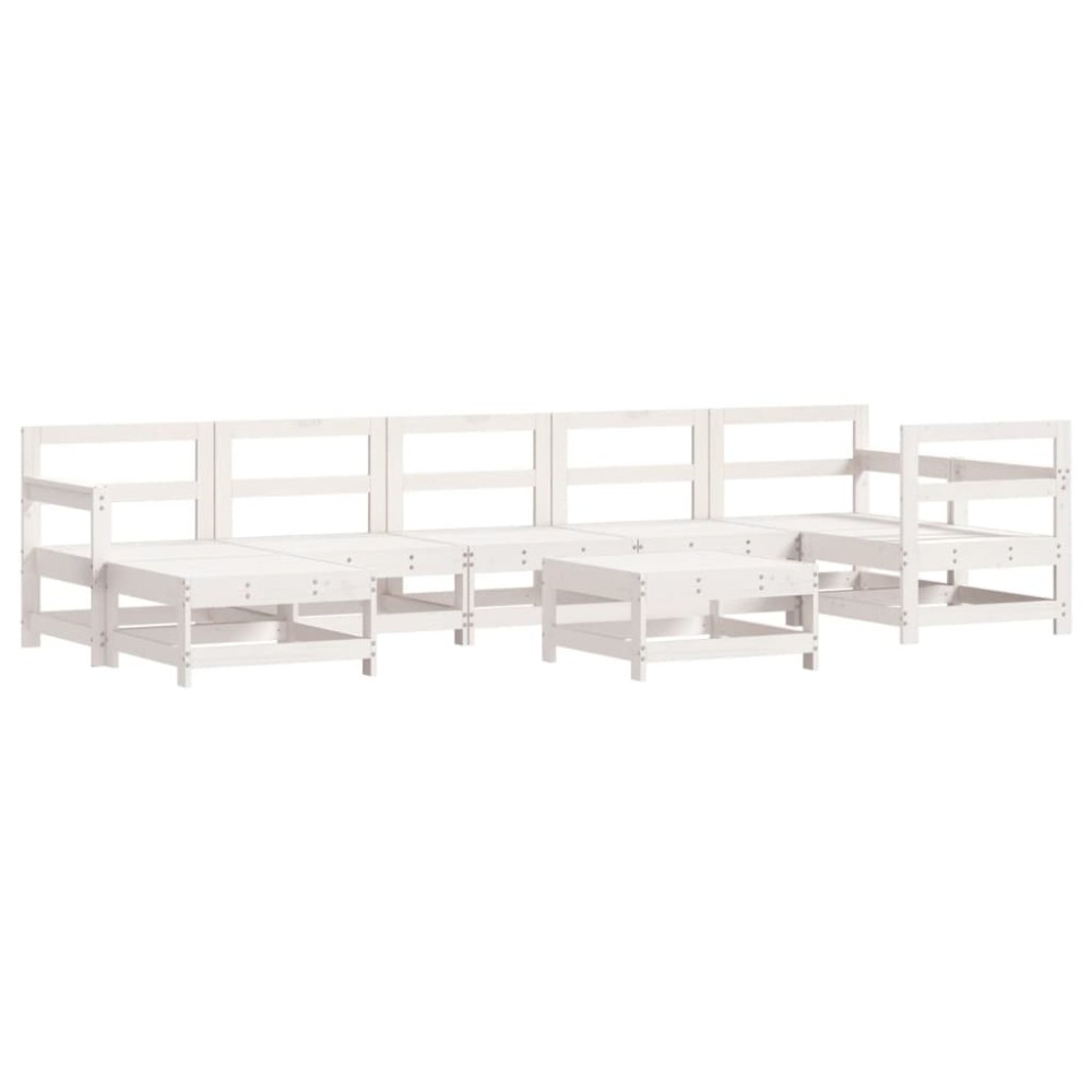 vidaXL Set mobilier relaxare grădină, 8 piese, alb, lemn masiv de pin