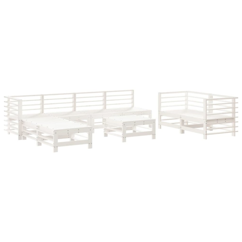 vidaXL Set mobilier de grădină, 9 piese, alb, lemn masiv pin