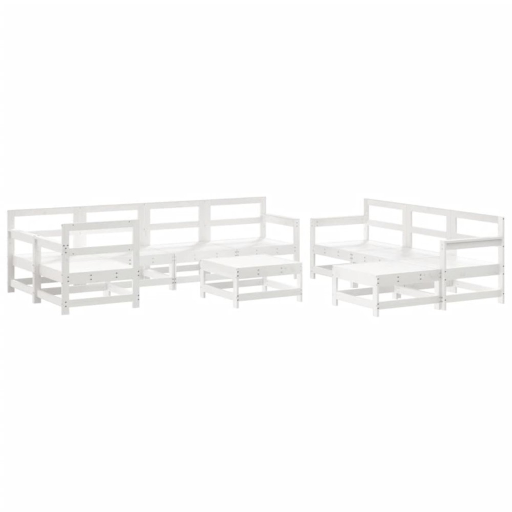 vidaXL Set mobilier relexare grădină, 10 piese, alb, lemn masiv de pin