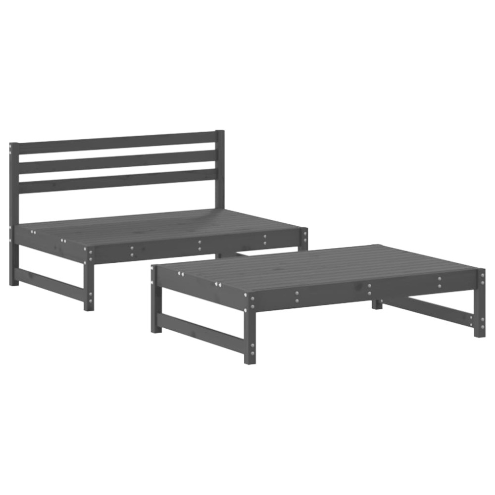 vidaXL Set mobilier relaxare grădină, 2 piese, gri, lemn masiv de pin