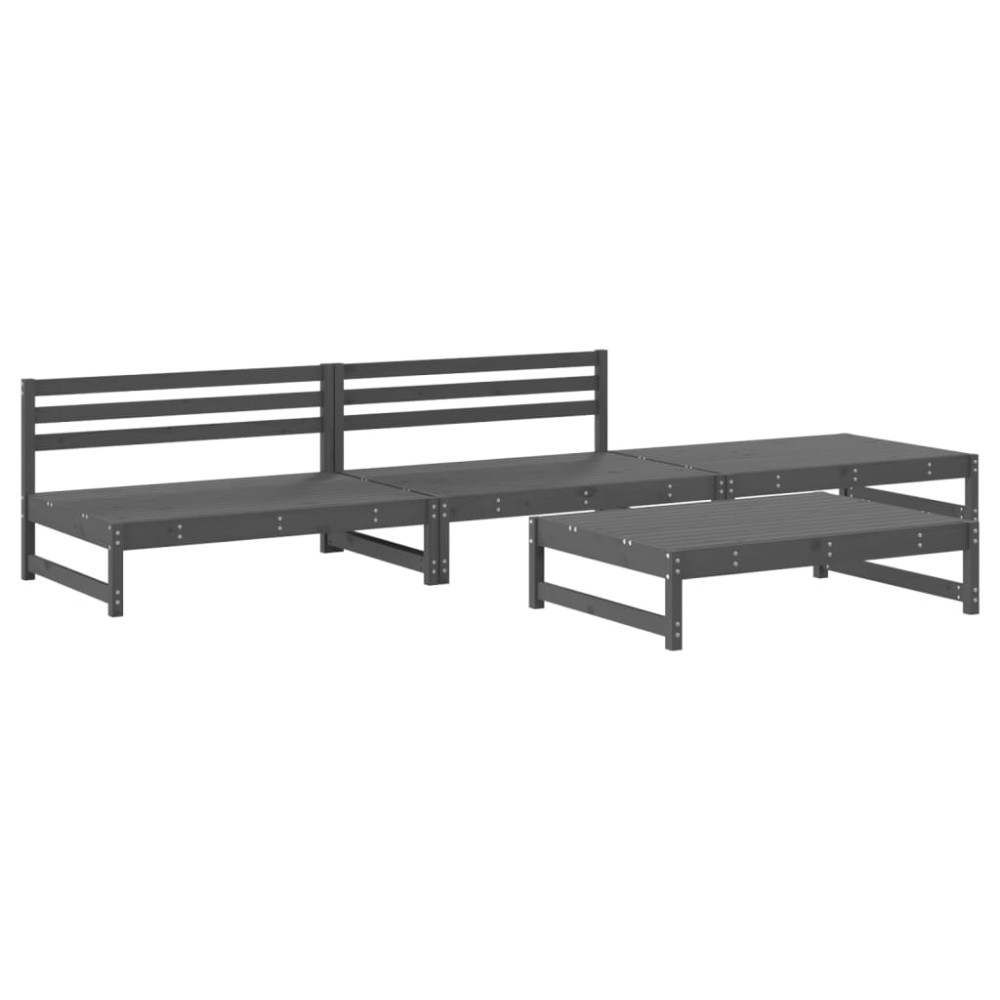 vidaXL Set mobilier relaxare de grădină, 4 piese, gri, lemn masiv pin