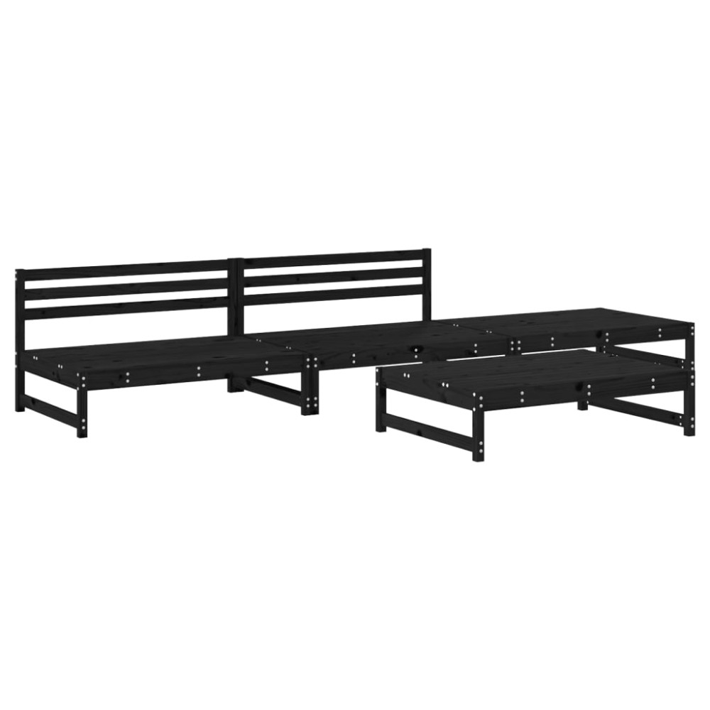 vidaXL Set mobilier relaxare de grădină 4 piese, negru, lemn masiv pin