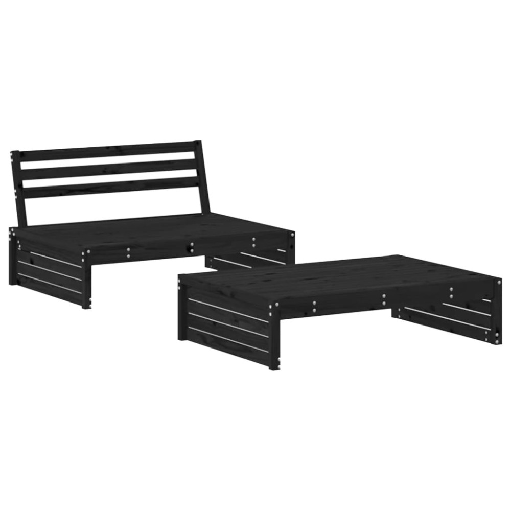 vidaXL Set mobilier relaxare grădină, 2 piese, negru, lemn masiv pin