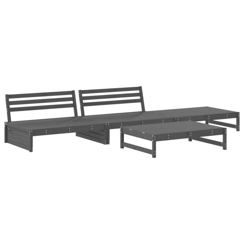vidaXL Set mobilier relaxare de grădină, 4 piese, gri, lemn masiv pin