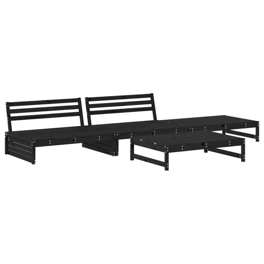 vidaXL Set mobilier relaxare de grădină 4 piese, negru, lemn masiv pin