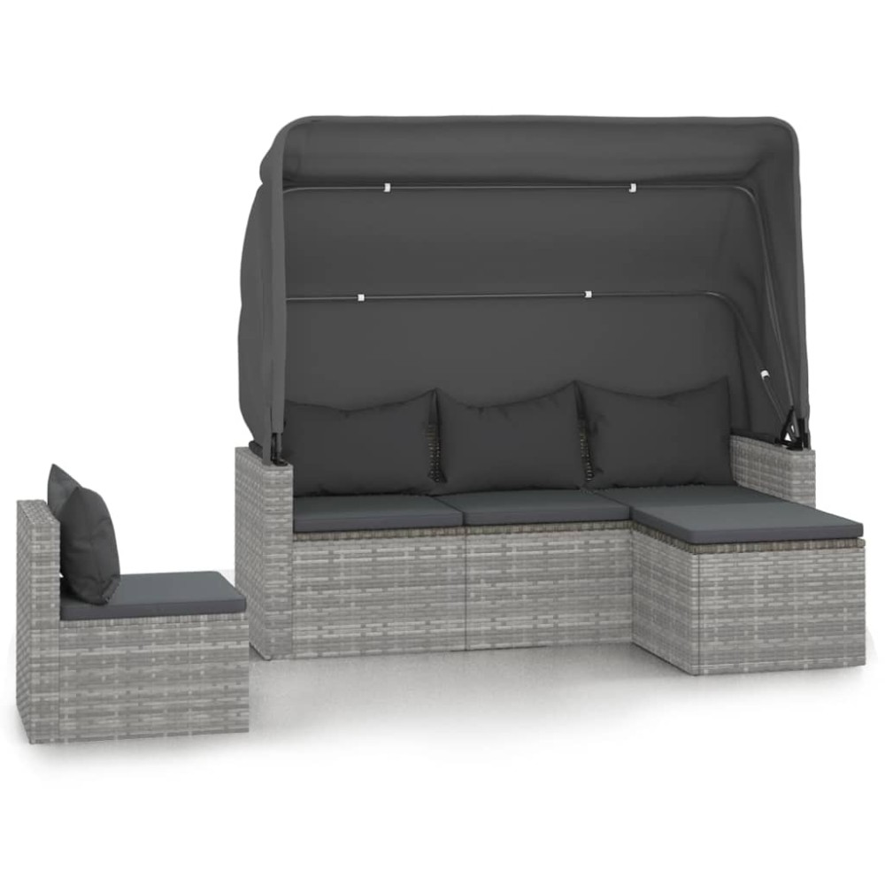 vidaXL Set canapea de grădină cu perne, 4 piese, gri, poliratan