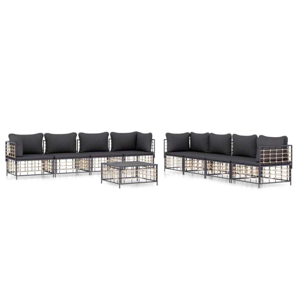 vidaXL Set mobilier de grădină cu perne, 9 piese, antracit, poliratan