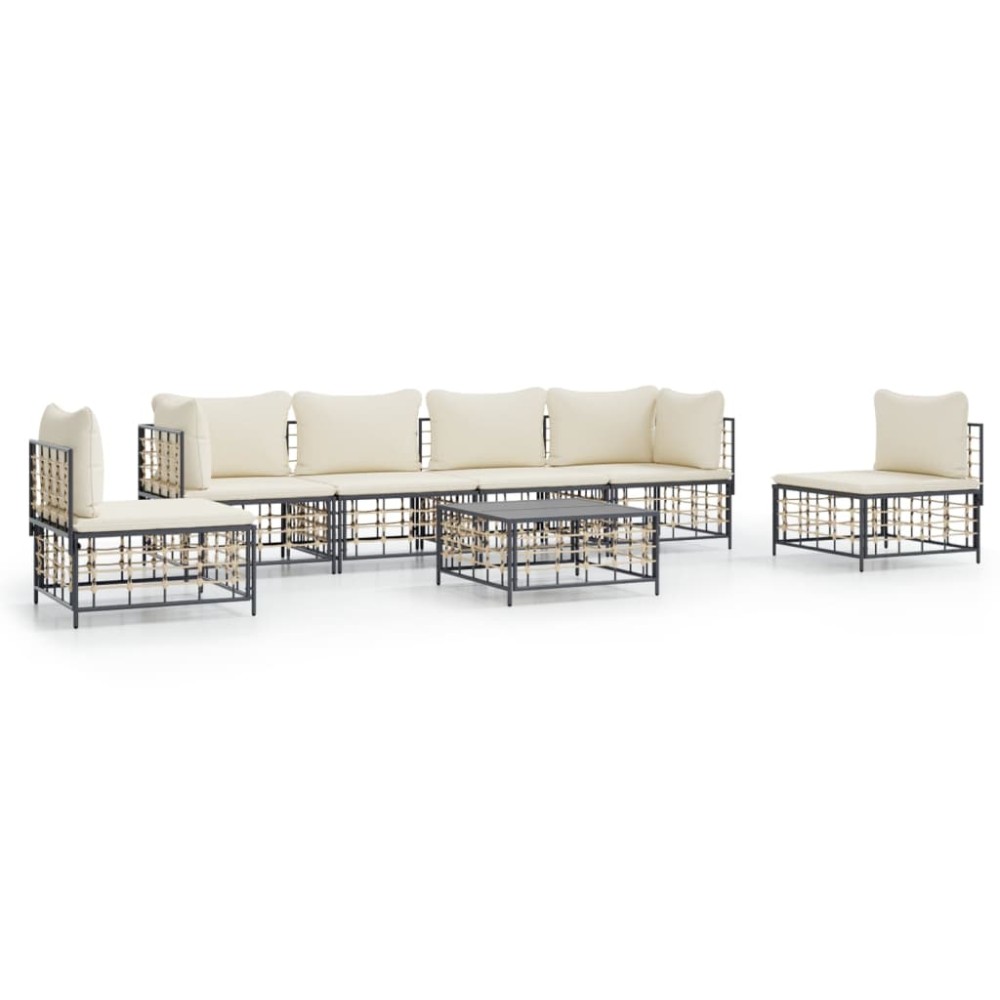 vidaXL Set mobilier de grădină cu perne, 7 piese, antracit, poliratan