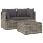 vidaXL Set mobilier de grădină cu perne, 3 piese, gri, poliratan vidaXL Set mobilier de grădină cu perne, 3 piese, gri, poliratan