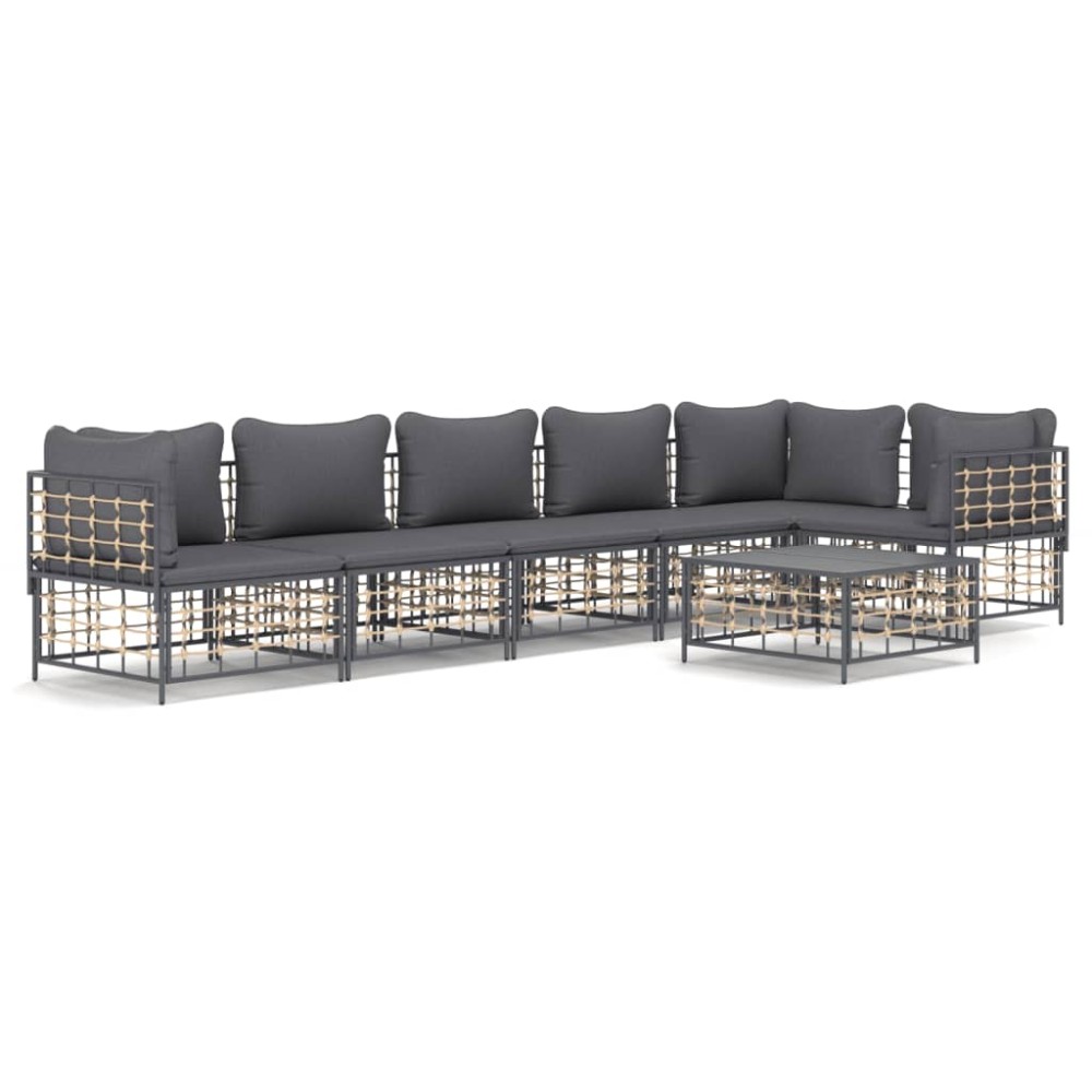 vidaXL Set mobilier de grădină cu perne, 7 piese, antracit, poliratan