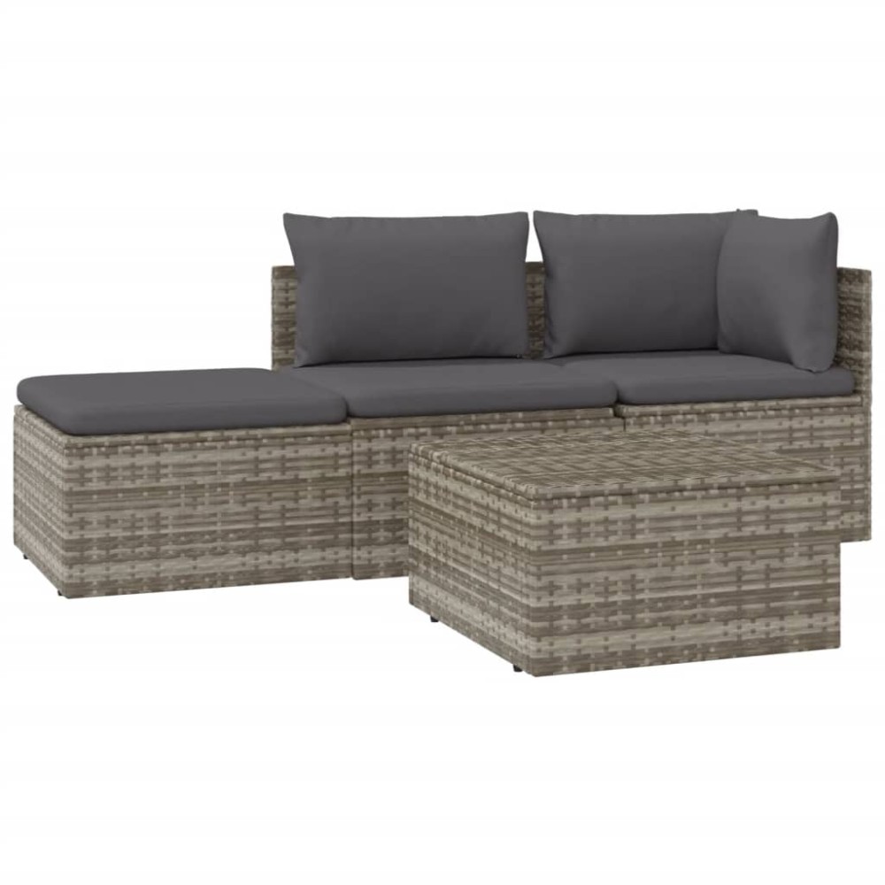 vidaXL Set mobilier de grădină cu perne, 4 piese, gri, poliratan