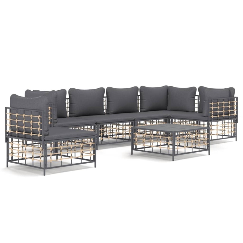 vidaXL Set mobilier de grădină cu perne, 7 piese, antracit, poliratan