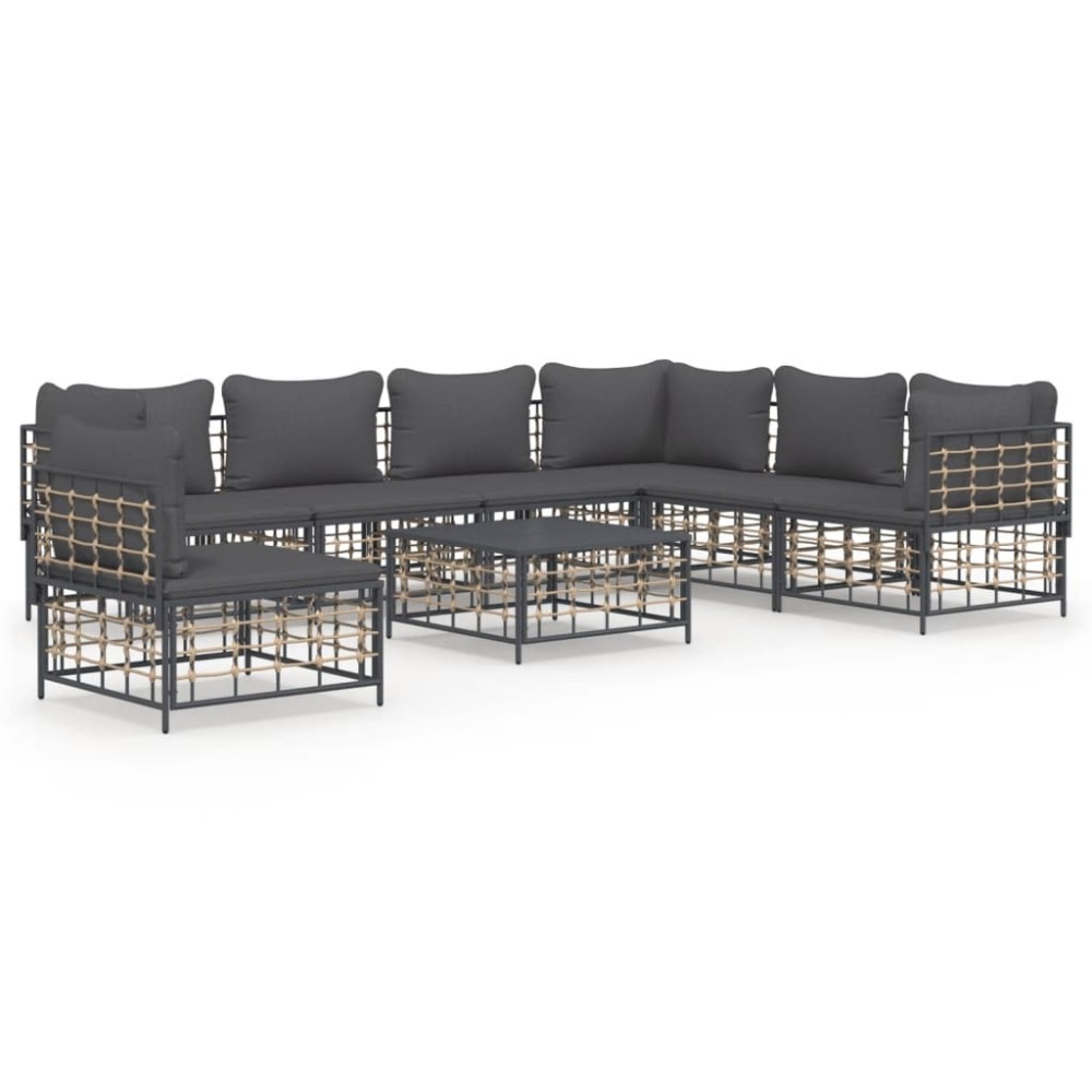 vidaXL Set mobilier de grădină cu perne, 8 piese, antracit, poliratan