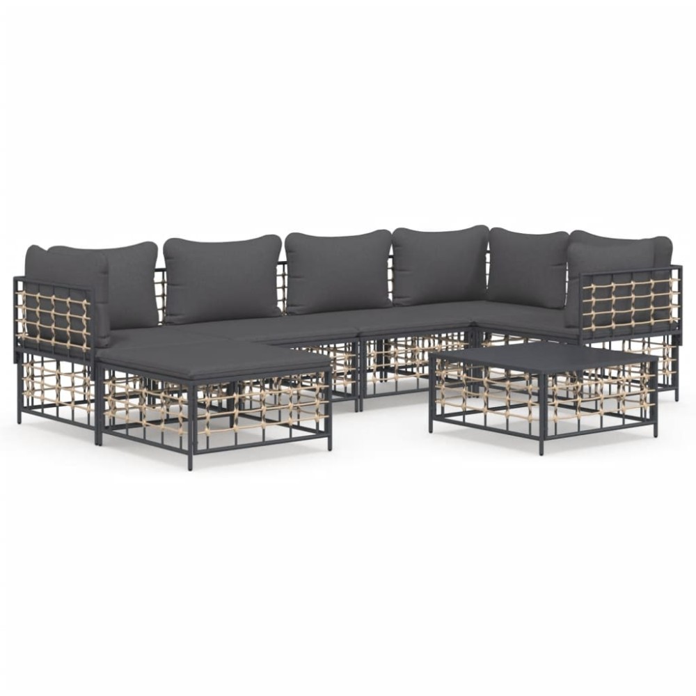 vidaXL Set mobilier de grădină cu perne, 7 piese, antracit, poliratan