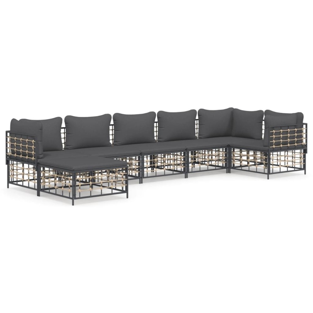 vidaXL Set mobilier de grădină cu perne, 7 piese, antracit, poliratan