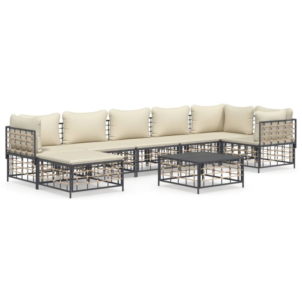 vidaXL Set mobilier de grădină cu perne, 8 piese, antracit, poliratan