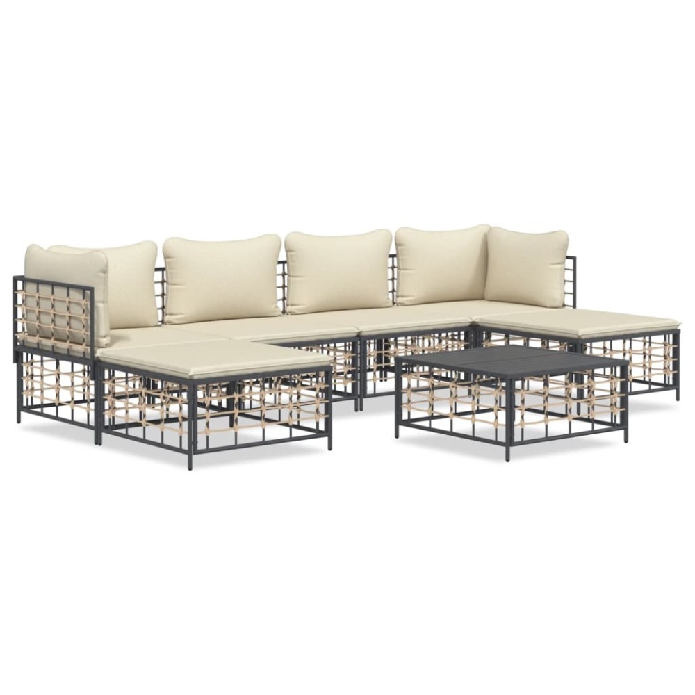vidaXL Set mobilier de grădină cu perne, 7 piese, antracit, poliratan