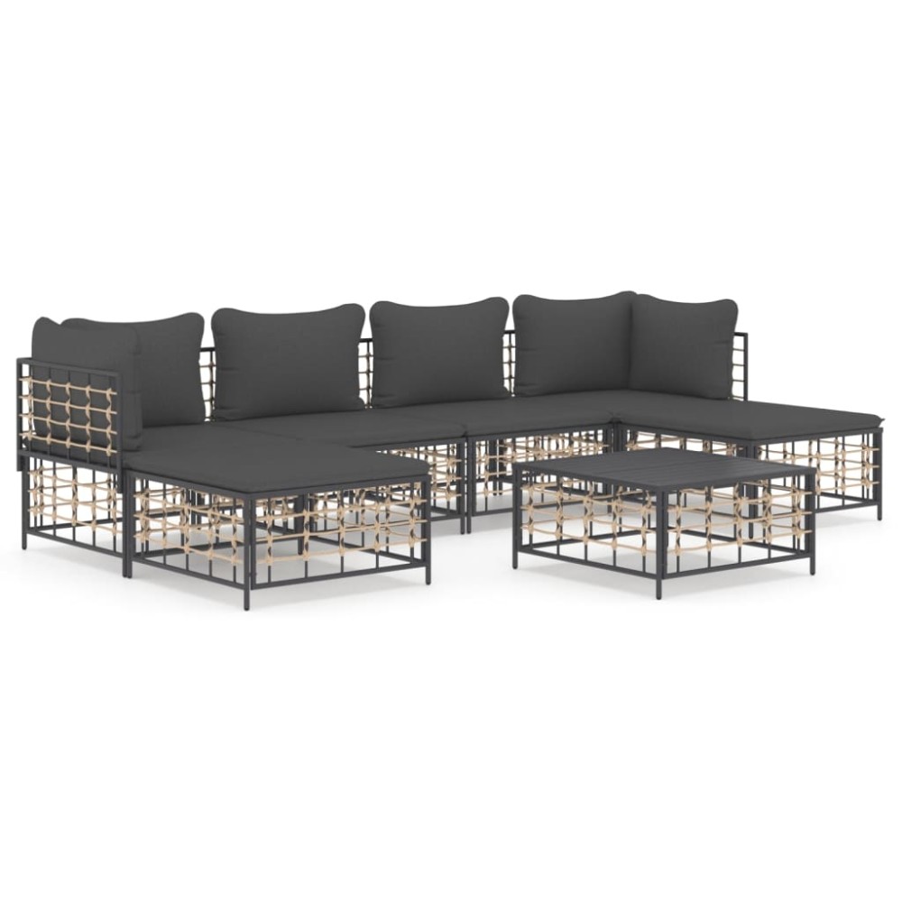 vidaXL Set mobilier de grădină cu perne, 7 piese, antracit, poliratan