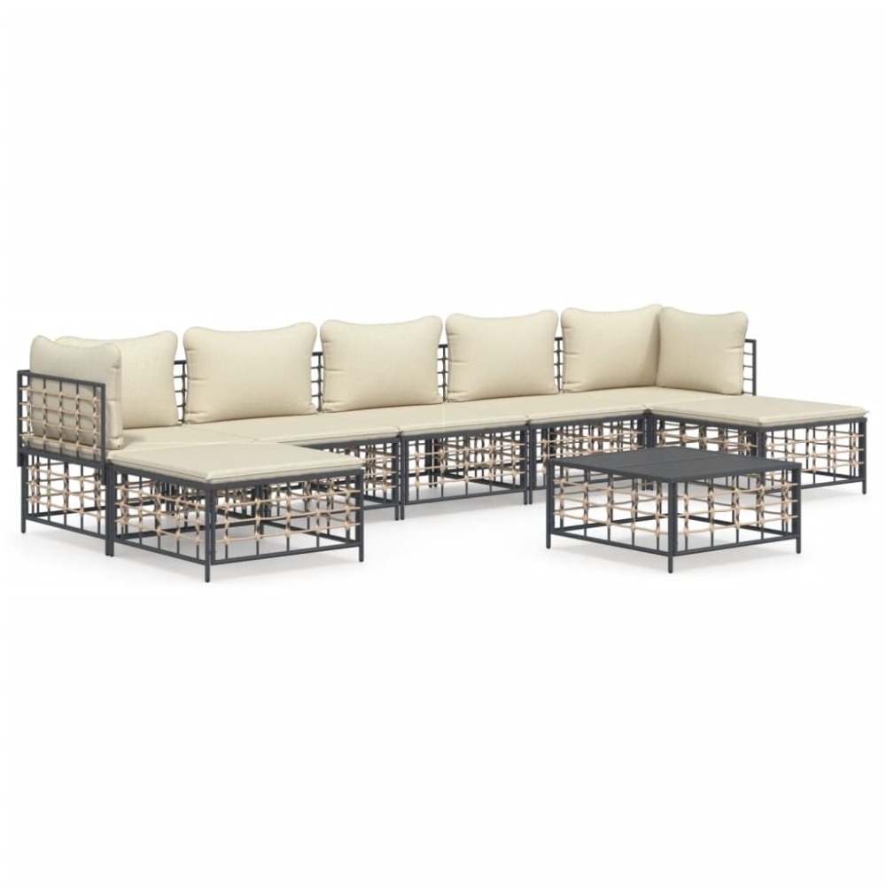 vidaXL Set mobilier de grădină cu perne, 8 piese, antracit, poliratan