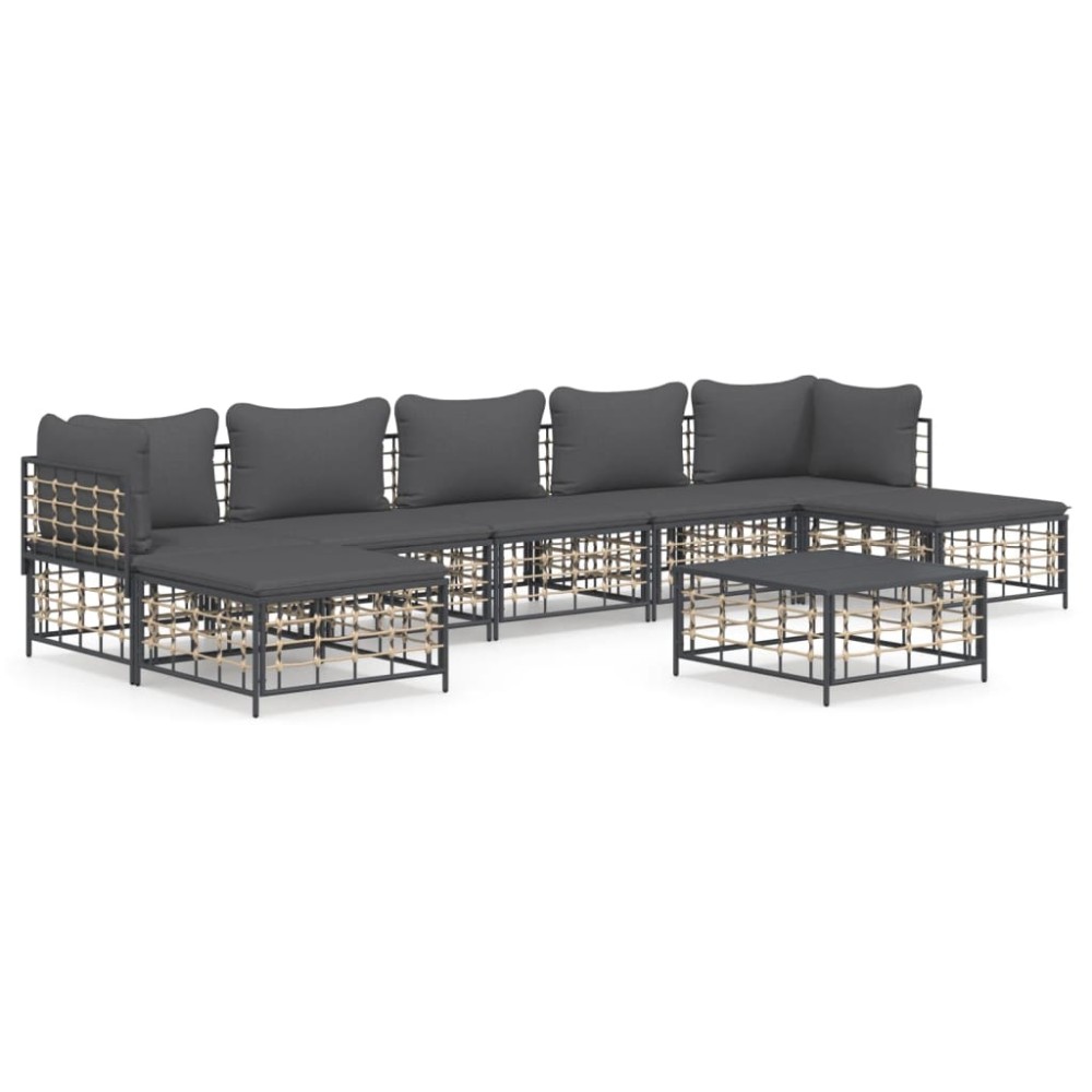 vidaXL Set mobilier de grădină cu perne, 8 piese, antracit, poliratan