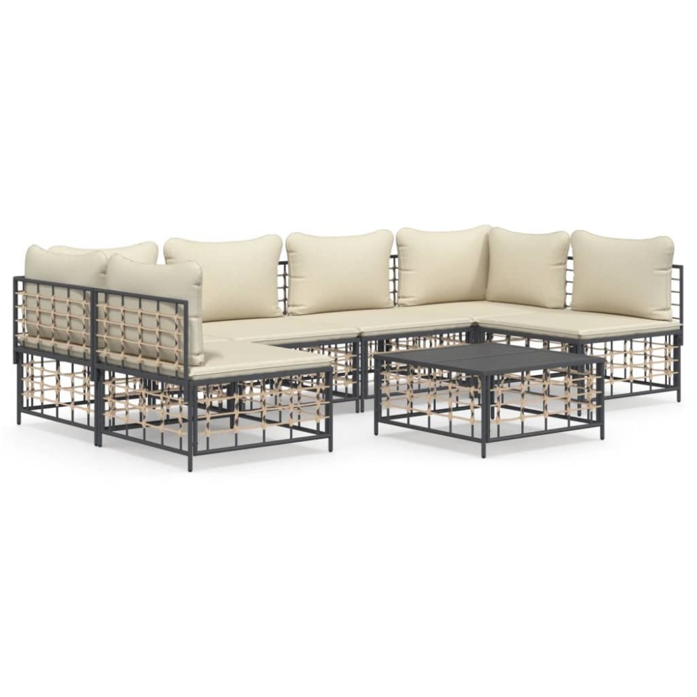 vidaXL Set mobilier de grădină cu perne, 7 piese, antracit, poliratan