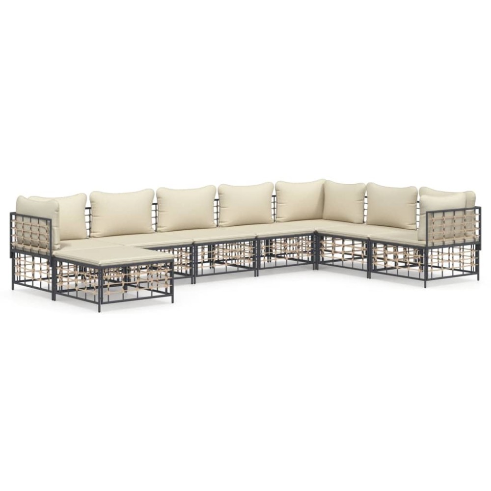 vidaXL Set mobilier de grădină cu perne, 8 piese, antracit, poliratan