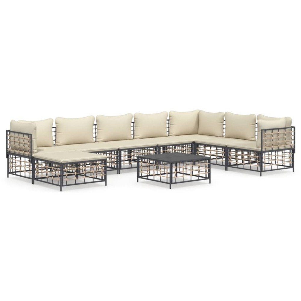 vidaXL Set mobilier de grădină cu perne, 9 piese, antracit, poliratan