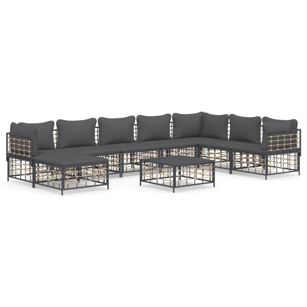 vidaXL Set mobilier de grădină cu perne, 9 piese, antracit, poliratan