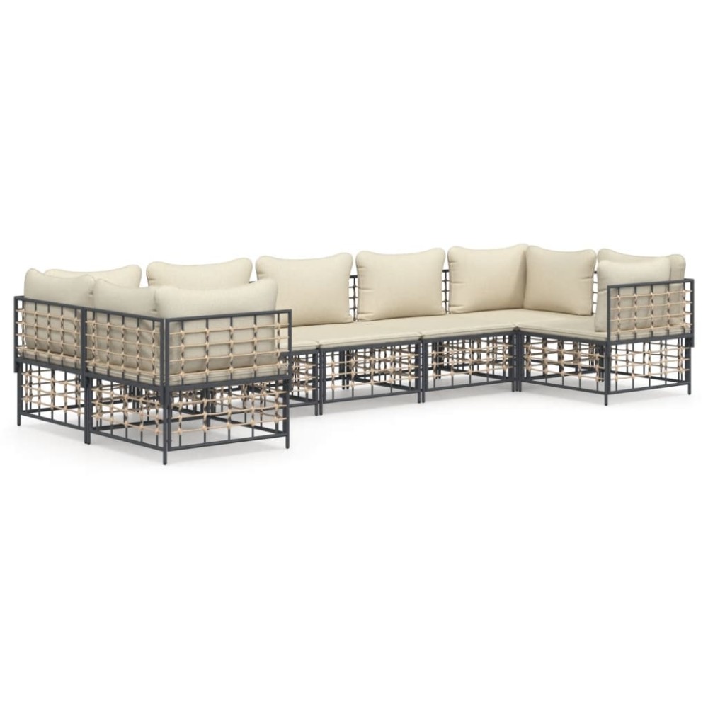 vidaXL Set mobilier de grădină cu perne, 7 piese, antracit, poliratan