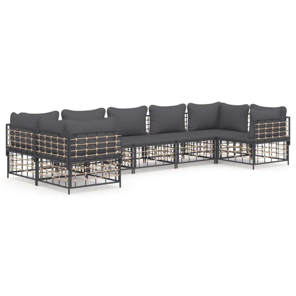 vidaXL Set mobilier de grădină cu perne, 7 piese, antracit, poliratan