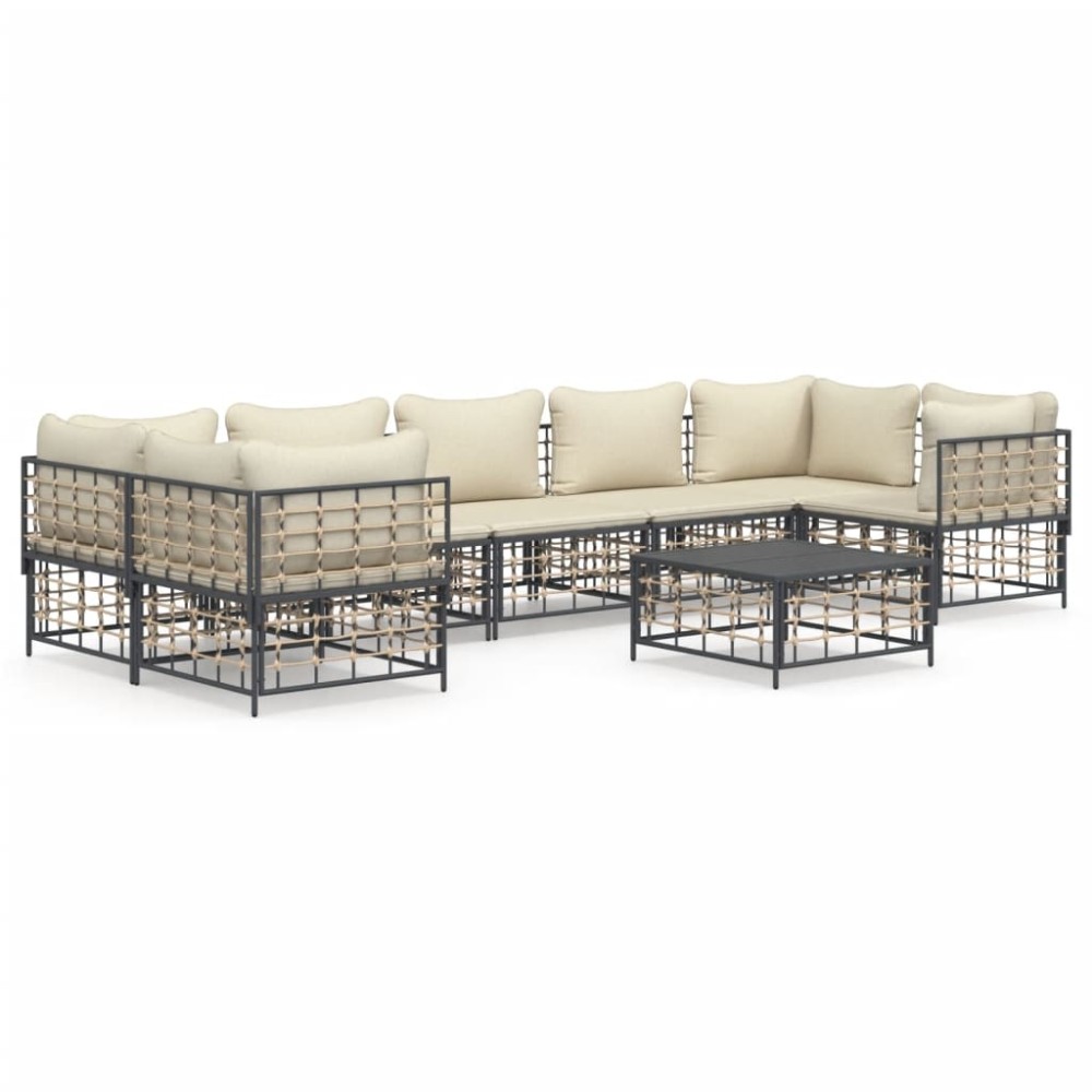 vidaXL Set mobilier de grădină cu perne, 8 piese, antracit, poliratan