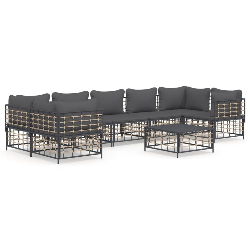 vidaXL Set mobilier de grădină cu perne, 8 piese, antracit, poliratan