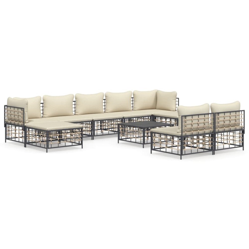 vidaXL Set mobilier de grădină cu perne, 10 piese, antracit, poliratan