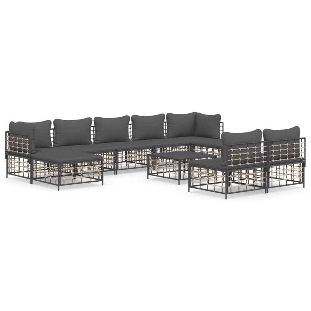 vidaXL Set mobilier de grădină cu perne, 10 piese, antracit, poliratan