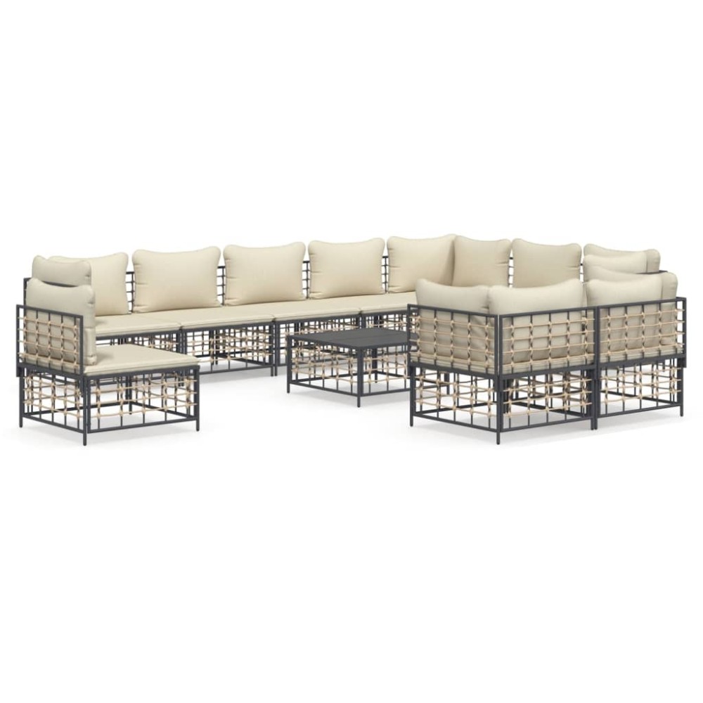vidaXL Set mobilier de grădină cu perne, 11 piese, antracit, poliratan