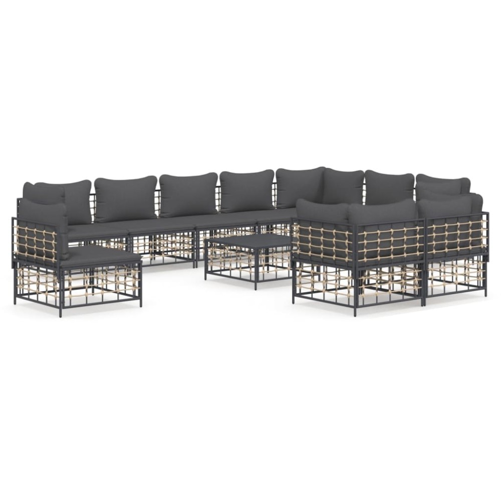 vidaXL Set mobilier de grădină cu perne, 11 piese, antracit, poliratan