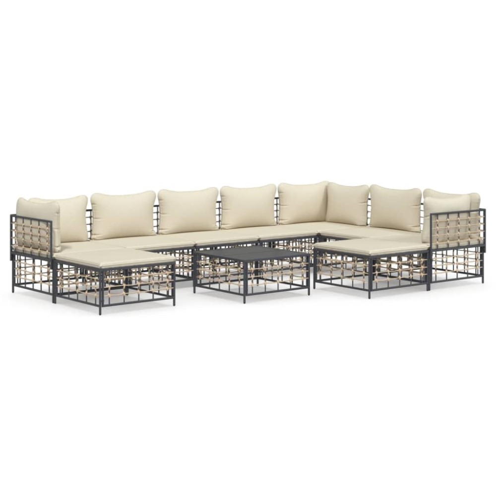 vidaXL Set mobilier de grădină cu perne, 10 piese, antracit, poliratan