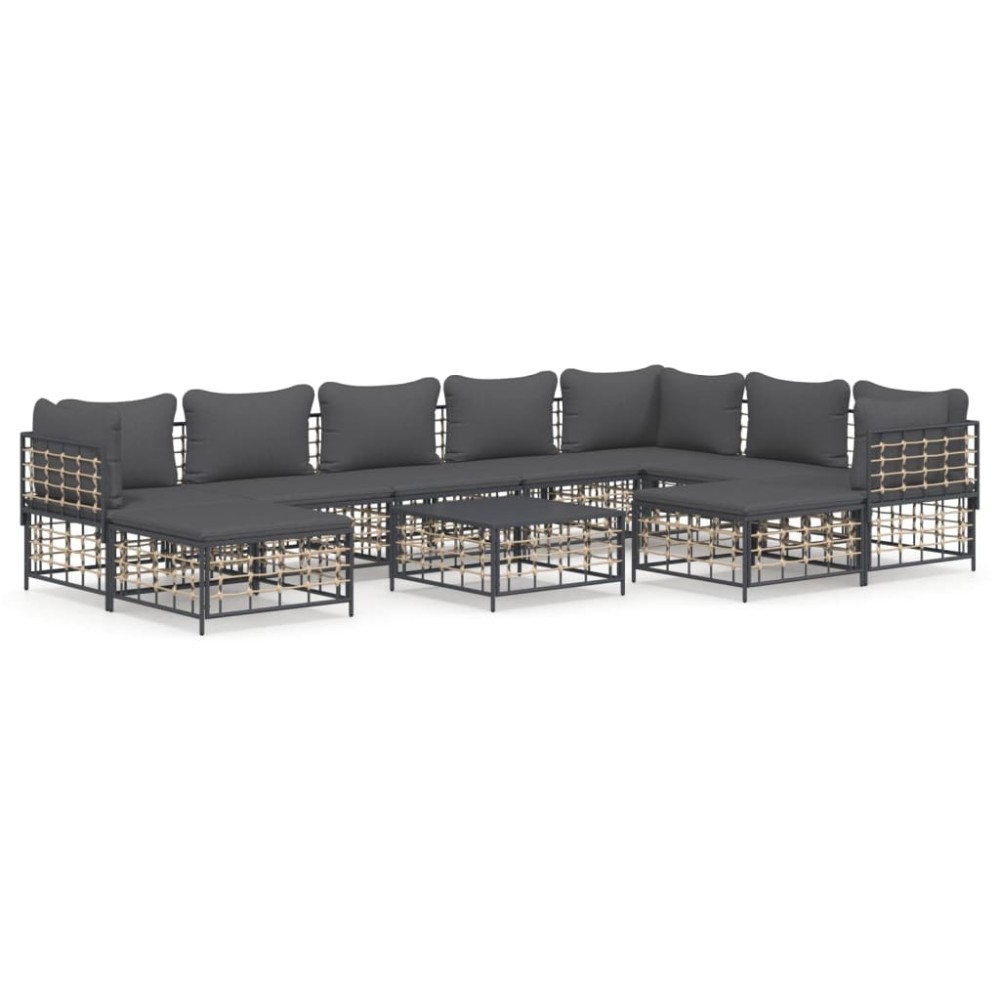 vidaXL Set mobilier de grădină cu perne, 10 piese, antracit, poliratan