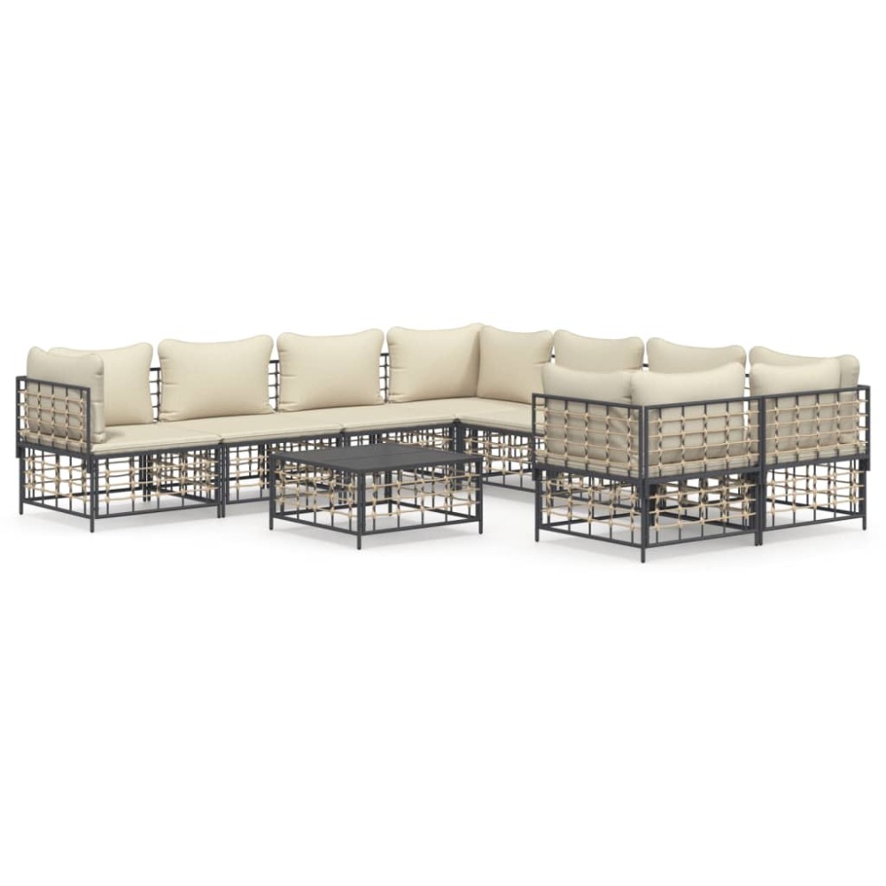 vidaXL Set mobilier de grădină cu perne, 9 piese, antracit, poliratan